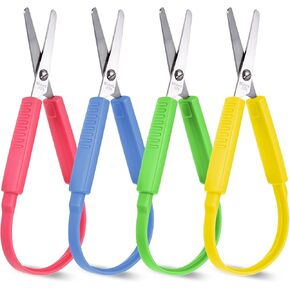 4PCS Loop Scissors, Adaptive Design Scissor, 5.5 Inch Self-Opening Safety Scissor, Mini Squeeze Scissors with Colorful Handle, Right and Lefty Support (Red, Yellow, Blue, Green) in Kuwait