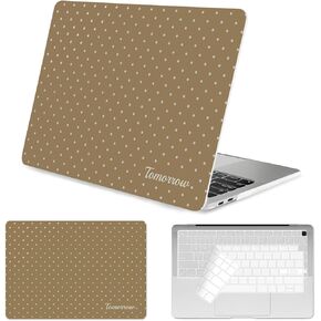 Seorsok Compatible with MacBook Air 13 Inch Case 2022 2021 2020-2018 Release A1932 A2179 M1 A2337 Touch ID,Premium Cream Textured Black Polka Dot Plastic Hard Shell Case with Keyboard Cover,White in Kuwait