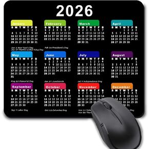 2026 تقويم مع وسادة الماوس العطل ، مستطيل الألعاب Mousepad للكمبيوتر المحمول حصيرة مكتب المطاط غير القابل للانزلاق ، لطيف للاطلاع على مكاتب العام الجديد (9.5 × 7.9 بوصة) - اللون الأسود in Kuwait