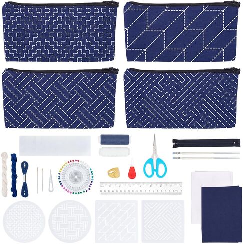 FreeBloss 4 Set Sashiko Bag Kit Sashiko Pouch Kit Diy Sashiko Making Kit مع أزمة Sashiko Stencil Sashiko لمباد in Saudi Arabia