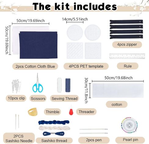 FreeBloss 4 Set Sashiko Bag Kit Sashiko Pouch Kit Diy Sashiko Making Kit مع أزمة Sashiko Stencil Sashiko لمباد in Saudi Arabia