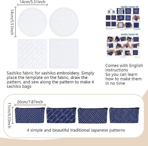 FreeBloss 4 Set Sashiko Bag Kit Sashiko Pouch Kit Diy Sashiko Making Kit مع أزمة Sashiko Stencil Sashiko لمباد in Saudi Arabia
