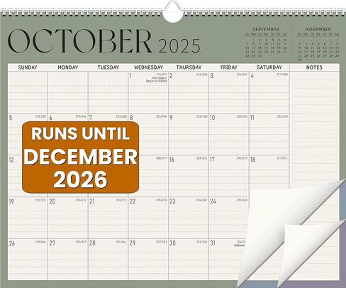 Calendar 2025-2026, Monthly Wall Calendar, Runs Until Dec 2026, 14.5" x 11.5", Large Daily Blocks, Thick Paper, Easy-Flip Spiral Binding, Julian Dates Perfect for Home & Office Organization in Saudi Arabia