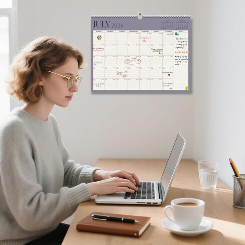 Calendar 2025-2026, Monthly Wall Calendar, Runs Until Dec 2026, 14.5" x 11.5", Large Daily Blocks, Thick Paper, Easy-Flip Spiral Binding, Julian Dates Perfect for Home & Office Organization in Saudi Arabia