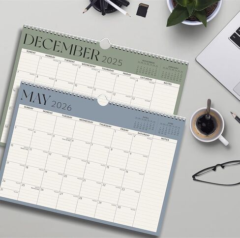 Calendar 2025-2026, Monthly Wall Calendar, Runs Until Dec 2026, 14.5" x 11.5", Large Daily Blocks, Thick Paper, Easy-Flip Spiral Binding, Julian Dates Perfect for Home & Office Organization in Saudi Arabia