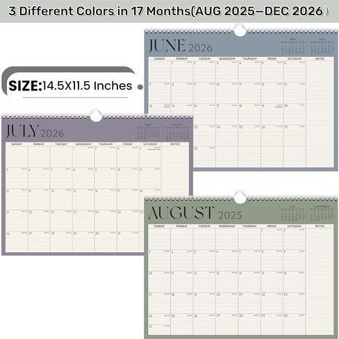 Calendar 2025-2026, Monthly Wall Calendar, Runs Until Dec 2026, 14.5" x 11.5", Large Daily Blocks, Thick Paper, Easy-Flip Spiral Binding, Julian Dates Perfect for Home & Office Organization in Saudi Arabia