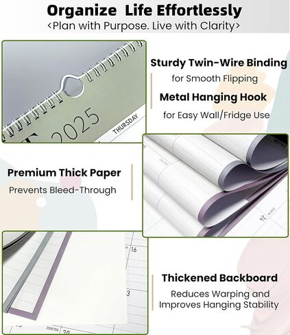 Calendar 2025-2026, Monthly Wall Calendar, Runs Until Dec 2026, 14.5" x 11.5", Large Daily Blocks, Thick Paper, Easy-Flip Spiral Binding, Julian Dates Perfect for Home & Office Organization in Saudi Arabia
