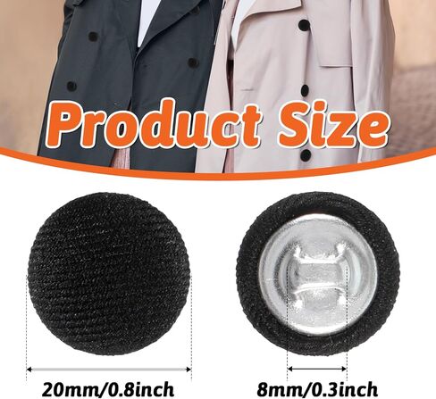 10Pcs 20mm Black Fabric Buttons Cloth Covered Buttons for Sewing Black Suit Button Covered Round Vintage Metal Shank Sewing Button for Jacket Dress Blouses Gowns in Saudi Arabia