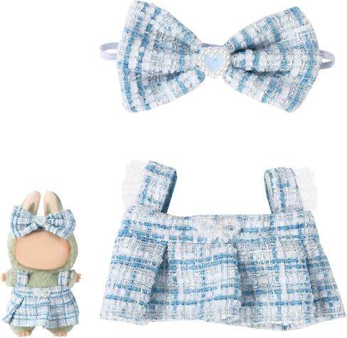 2pcs 17cm Doll Dress Set, Sweet and Elegant Tweed Sleeveless Dress with Matching Bow Headband Simple Chic Style Outfits and Accessories No Doll Included(Blue in Saudi Arabia