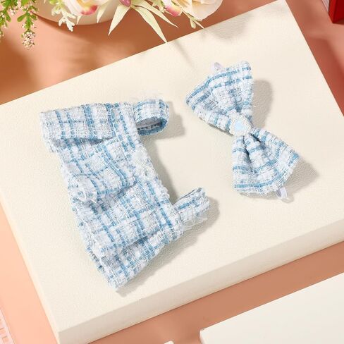 2pcs 17cm Doll Dress Set, Sweet and Elegant Tweed Sleeveless Dress with Matching Bow Headband Simple Chic Style Outfits and Accessories No Doll Included(Blue in Saudi Arabia