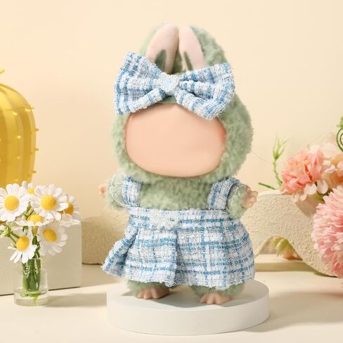 2pcs 17cm Doll Dress Set, Sweet and Elegant Tweed Sleeveless Dress with Matching Bow Headband Simple Chic Style Outfits and Accessories No Doll Included(Blue in Saudi Arabia