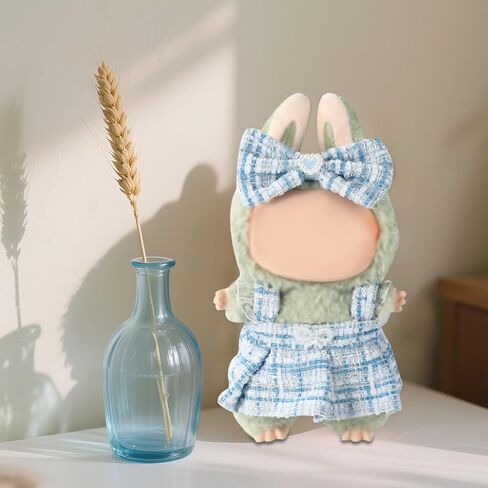 2pcs 17cm Doll Dress Set, Sweet and Elegant Tweed Sleeveless Dress with Matching Bow Headband Simple Chic Style Outfits and Accessories No Doll Included(Blue in Saudi Arabia