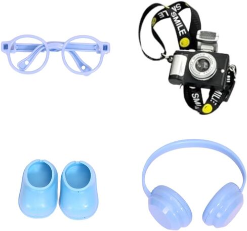 مجموعة ملحقات أزياء من طراز 17 سم من 3 قطع: النظارات الصغيرة والكاميرا والأحذية المصغرة - مثالية لللباس - مستلزمات الأزياء الصغيرة (مجموعة من الأسود) in Kuwait