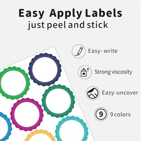 180 Pcs Polka Dot Colorful Name Tags Labels Stickers, 9 Designs Round Blank Large Nametags Badge Labels Stickers for Themed Home School Party Family 3x2 inches in Saudi Arabia