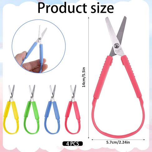 مقص حلقة 4pcs ، مقص التصميم التكيفي ، مقص أمان ذاتي الافتتاح ذاتيًا ، 5 بوصات ، مقصات الضغط المصغرة بمقبض ملون ، ودعم يمين ويرسر (أحمر ، أصفر ، أزرق ، أخضر) in Saudi Arabia