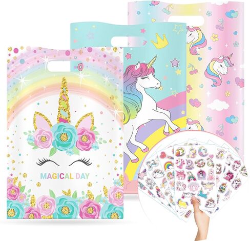 حقائب هدايا الحفلات من Momoake Unicorns، 24 قطعة من Goodie Bgs مع 120 ملصق Vنيل مقاوم للماء لتزيين أعياد ميلاد الأطفال Unicorns in Kuwait