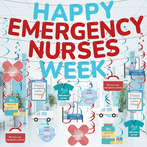 Eaasty 72 Pcs Happy ED Nurses Week Banner Medical Workers Emergency Party Decoration We Appreciate All You Do Appreciation Week Hanging Swirl for Nurse Doctor Nursing Hospital Blue Red Glitter in Saudi Arabia