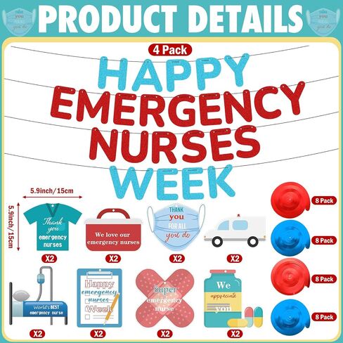 Eaasty 72 Pcs Happy ED Nurses Week Banner Medical Workers Emergency Party Decoration We Appreciate All You Do Appreciation Week Hanging Swirl for Nurse Doctor Nursing Hospital Blue Red Glitter in Saudi Arabia