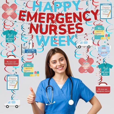 Eaasty 72 Pcs Happy ED Nurses Week Banner Medical Workers Emergency Party Decoration We Appreciate All You Do Appreciation Week Hanging Swirl for Nurse Doctor Nursing Hospital Blue Red Glitter in Saudi Arabia