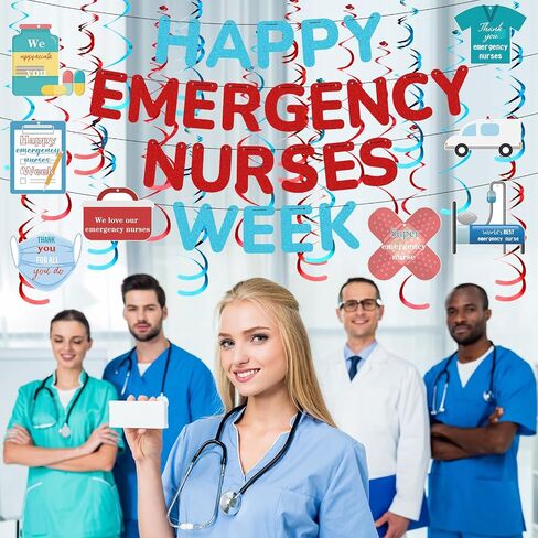 Eaasty 72 Pcs Happy ED Nurses Week Banner Medical Workers Emergency Party Decoration We Appreciate All You Do Appreciation Week Hanging Swirl for Nurse Doctor Nursing Hospital Blue Red Glitter in Saudi Arabia