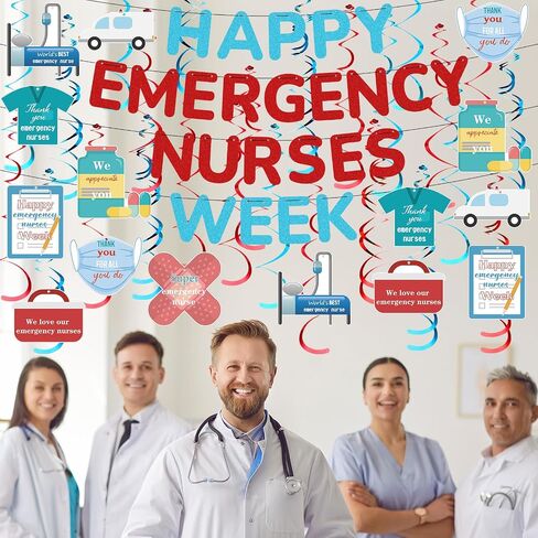 Eaasty 72 Pcs Happy ED Nurses Week Banner Medical Workers Emergency Party Decoration We Appreciate All You Do Appreciation Week Hanging Swirl for Nurse Doctor Nursing Hospital Blue Red Glitter in Saudi Arabia
