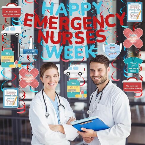 Eaasty 72 Pcs Happy ED Nurses Week Banner Medical Workers Emergency Party Decoration We Appreciate All You Do Appreciation Week Hanging Swirl for Nurse Doctor Nursing Hospital Blue Red Glitter in Saudi Arabia