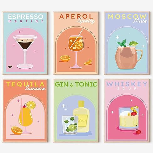 YALKIN 6 Packs Paint by Number Kits for Adults Beginners, DIY Acrylic Painting by Number Kits on Canvas Without Frame, Cocktail Adults Paint by Number for Home Wall Decor Gifts 20x30CM/7.8x11.8IN in Saudi Arabia