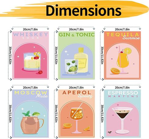 YALKIN 6 Packs Paint by Number Kits for Adults Beginners, DIY Acrylic Painting by Number Kits on Canvas Without Frame, Cocktail Adults Paint by Number for Home Wall Decor Gifts 20x30CM/7.8x11.8IN in Saudi Arabia