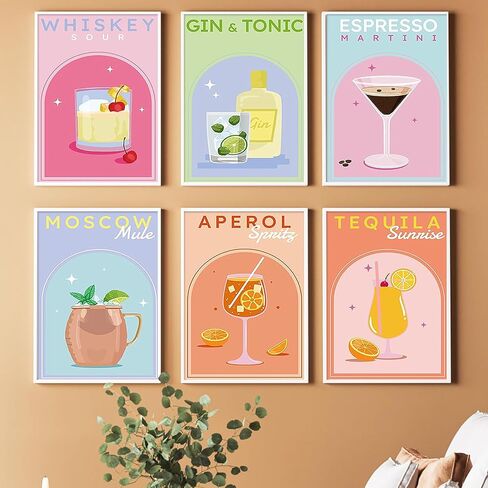 YALKIN 6 Packs Paint by Number Kits for Adults Beginners, DIY Acrylic Painting by Number Kits on Canvas Without Frame, Cocktail Adults Paint by Number for Home Wall Decor Gifts 20x30CM/7.8x11.8IN in Saudi Arabia