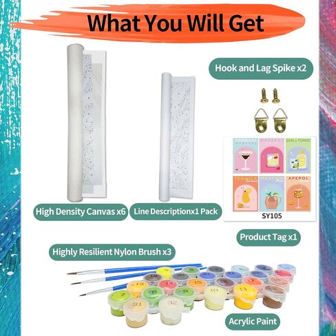YALKIN 6 Packs Paint by Number Kits for Adults Beginners, DIY Acrylic Painting by Number Kits on Canvas Without Frame, Cocktail Adults Paint by Number for Home Wall Decor Gifts 20x30CM/7.8x11.8IN in Saudi Arabia