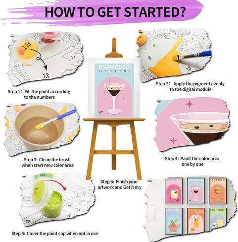 YALKIN 6 Packs Paint by Number Kits for Adults Beginners, DIY Acrylic Painting by Number Kits on Canvas Without Frame, Cocktail Adults Paint by Number for Home Wall Decor Gifts 20x30CM/7.8x11.8IN in Saudi Arabia