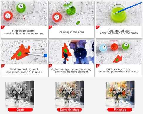طلاء Rebotipy بواسطة أرقام أرقام للبالغين باقة المبتدئين من الزهور الملونة في مزهرية على خلفية خشبية قديمة للبالغين مجموعات الطلاء بالرقم DIY لتديين الجدار المنزلي 16x20 بوصة in Saudi Arabia