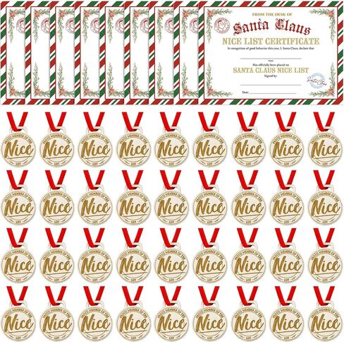 Zhanmai 36 Set Christmas Santa Nice List Certificate and Nice List Wooden Medal Awards with Red Neck Ribbon Christmas Certificate Medal for Kids Adults Xmas Holiday Party Favor Decor in Saudi Arabia