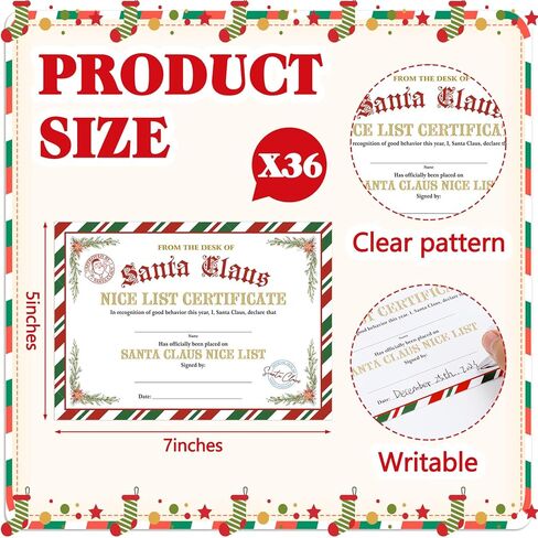 Zhanmai 36 Set Christmas Santa Nice List Certificate and Nice List Wooden Medal Awards with Red Neck Ribbon Christmas Certificate Medal for Kids Adults Xmas Holiday Party Favor Decor in Saudi Arabia
