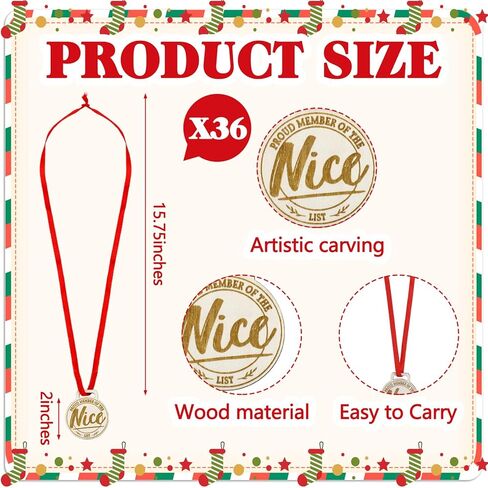 Zhanmai 36 Set Christmas Santa Nice List Certificate and Nice List Wooden Medal Awards with Red Neck Ribbon Christmas Certificate Medal for Kids Adults Xmas Holiday Party Favor Decor in Saudi Arabia