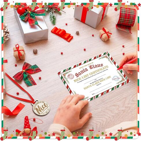 Zhanmai 36 Set Christmas Santa Nice List Certificate and Nice List Wooden Medal Awards with Red Neck Ribbon Christmas Certificate Medal for Kids Adults Xmas Holiday Party Favor Decor in Saudi Arabia
