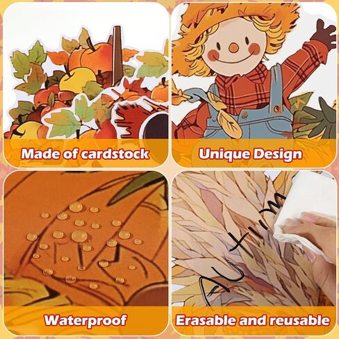 Cholemy 165 Pcs Fall Bulletin Board Decor Sets Harvest Thanksgiving Classroom Bulletin Board Maple Leaves Borders Corn Haystack Scarecrows Fence Cutouts for Thanksgiving Wall Chalkboard Decor in Saudi Arabia