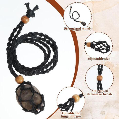 6 Pcs Adjustable Crystal Cage, Quartz Crystals Stone Cord, Crystal Cage Necklace Holder, Empty Necklace Holder, Empty Bracelet Holders for DIY Jewelry Making, Brown, Black in Saudi Arabia