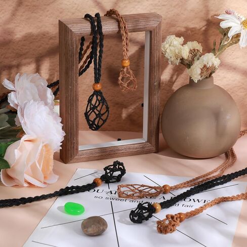 6 Pcs Adjustable Crystal Cage, Quartz Crystals Stone Cord, Crystal Cage Necklace Holder, Empty Necklace Holder, Empty Bracelet Holders for DIY Jewelry Making, Brown, Black in Saudi Arabia