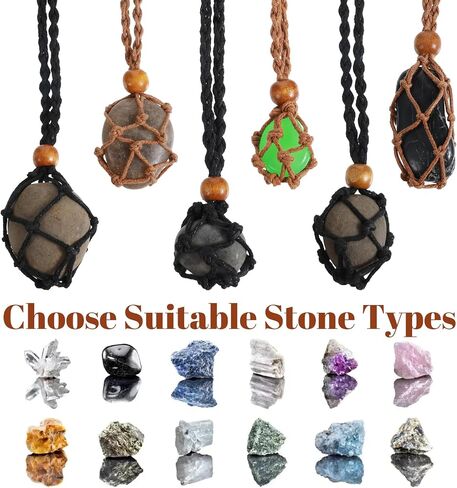 6 Pcs Adjustable Crystal Cage, Quartz Crystals Stone Cord, Crystal Cage Necklace Holder, Empty Necklace Holder, Empty Bracelet Holders for DIY Jewelry Making, Brown, Black in Saudi Arabia