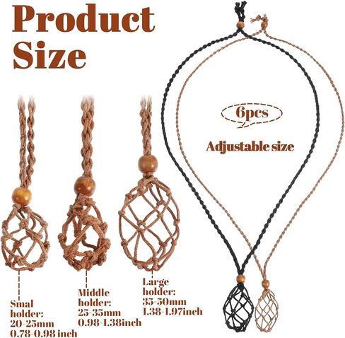6 Pcs Adjustable Crystal Cage, Quartz Crystals Stone Cord, Crystal Cage Necklace Holder, Empty Necklace Holder, Empty Bracelet Holders for DIY Jewelry Making, Brown, Black in Saudi Arabia