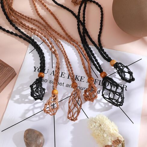 6 Pcs Adjustable Crystal Cage, Quartz Crystals Stone Cord, Crystal Cage Necklace Holder, Empty Necklace Holder, Empty Bracelet Holders for DIY Jewelry Making, Brown, Black in Saudi Arabia