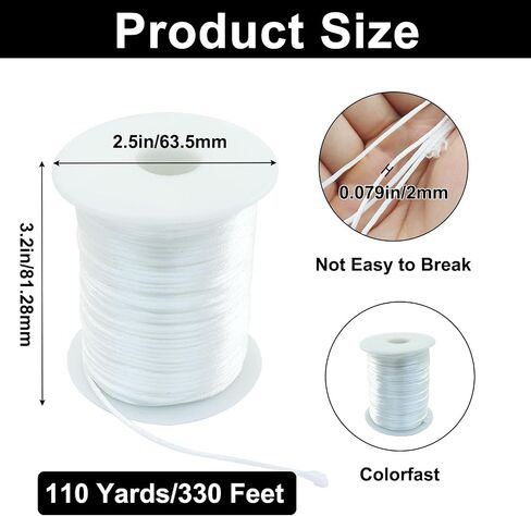 Zorfeter 2 mm x 330 Feet Satin Nylon Cord, Silky Smooth String Rattail for Jewelry Making Bracelet Necklaces, Beading Thread for Macrame Kumihimo Chinese Knot Craft(Black) in Saudi Arabia