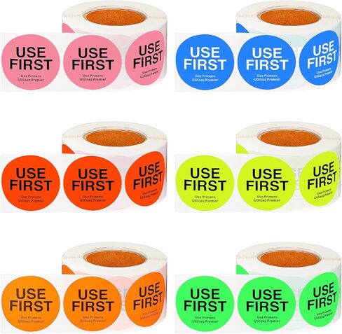 MOLAIN 3000 PCS 1.5 بوصة استخدم الملصقات الأولى ، 6 لفات إدارة المخزون ملصقات دائمة مطعم مطعم الجودة خدمة الطعام في FIFO ، 6 ألوان in Kuwait