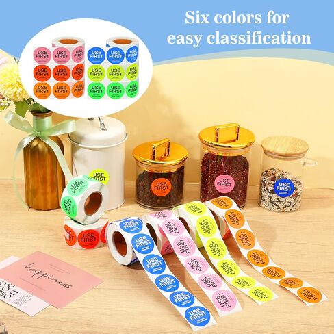 MOLAIN 3000 PCS 1.5 بوصة استخدم الملصقات الأولى ، 6 لفات إدارة المخزون ملصقات دائمة مطعم مطعم الجودة خدمة الطعام في FIFO ، 6 ألوان in Kuwait