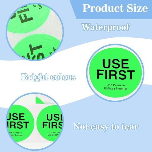 MOLAIN 3000 PCS 1.5 بوصة استخدم الملصقات الأولى ، 6 لفات إدارة المخزون ملصقات دائمة مطعم مطعم الجودة خدمة الطعام في FIFO ، 6 ألوان in Kuwait