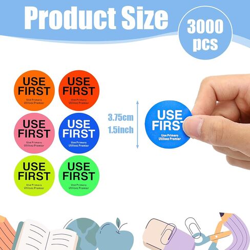 MOLAIN 3000 PCS 1.5 بوصة استخدم الملصقات الأولى ، 6 لفات إدارة المخزون ملصقات دائمة مطعم مطعم الجودة خدمة الطعام في FIFO ، 6 ألوان in Kuwait