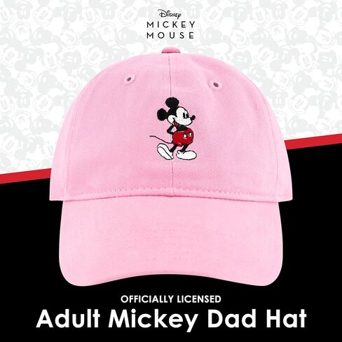 Disney Mickey Mouse Embroidered Cotton Adjustable Dad Hat with Curved Brim, White, One Size in Saudi Arabia