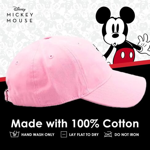 Disney Mickey Mouse Embroidered Cotton Adjustable Dad Hat with Curved Brim, White, One Size in Saudi Arabia