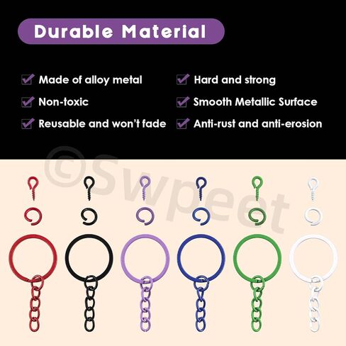 SWPEET 372PCS 6 COLORS 25MM - 1INCH KEY BRING RINGS KIT ، تتضمن حلقات مفاتيح 72 ٪ 25 ملم مع سلسلة ، حلقة الوثب المفتوحة 150pcs و 150pcs دبابيس العين المسمار لحرف DIY وصنع المجوهرات in Saudi Arabia